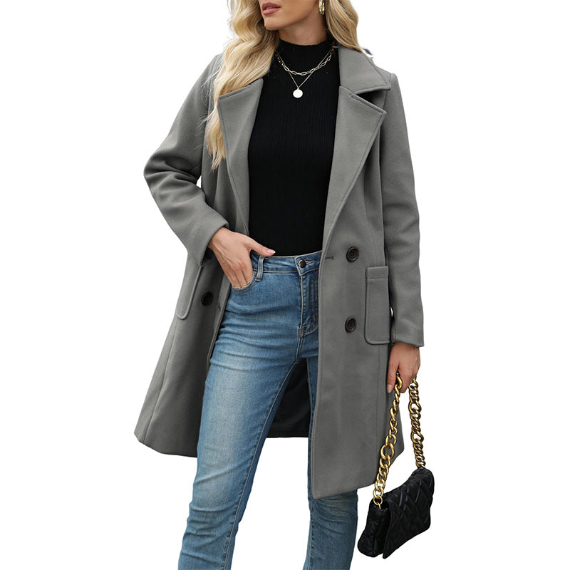 LUCIA | Women’s Camel Wool Blend Double-Breasted Mid-Long Coat