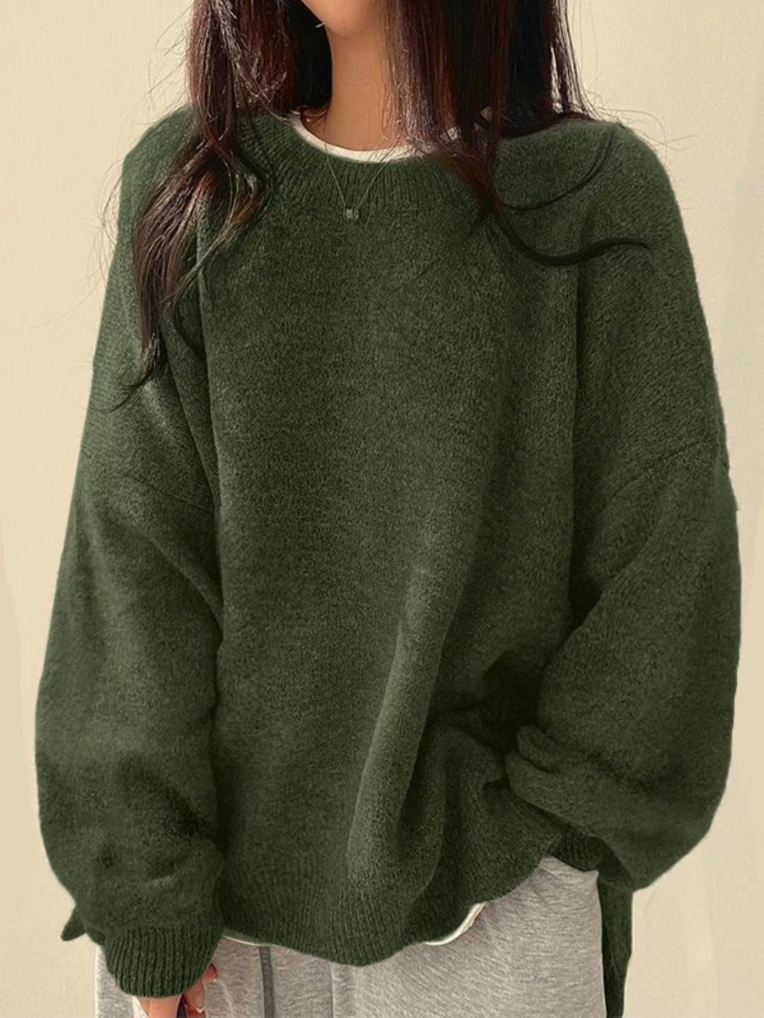 KIARA | Women's Drop Shoulder Split Hem Round Neck Sweater
