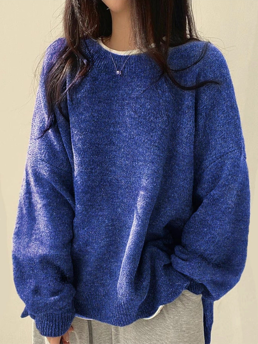 KIARA | Women's Drop Shoulder Split Hem Round Neck Sweater