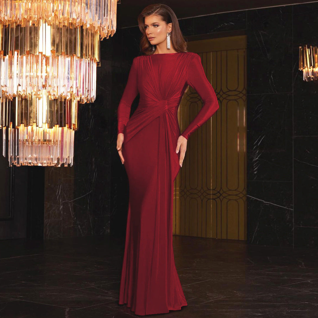 JOSALIE | Elegant Ruched Bodycon Dress with Padded Shoulders & Long Sleeve