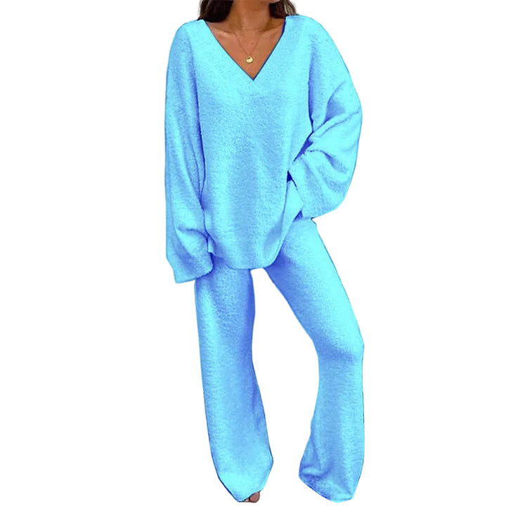 JACE | Women's 2-Piece Lounge Set with V-Neck Top & Wide Leg Pants