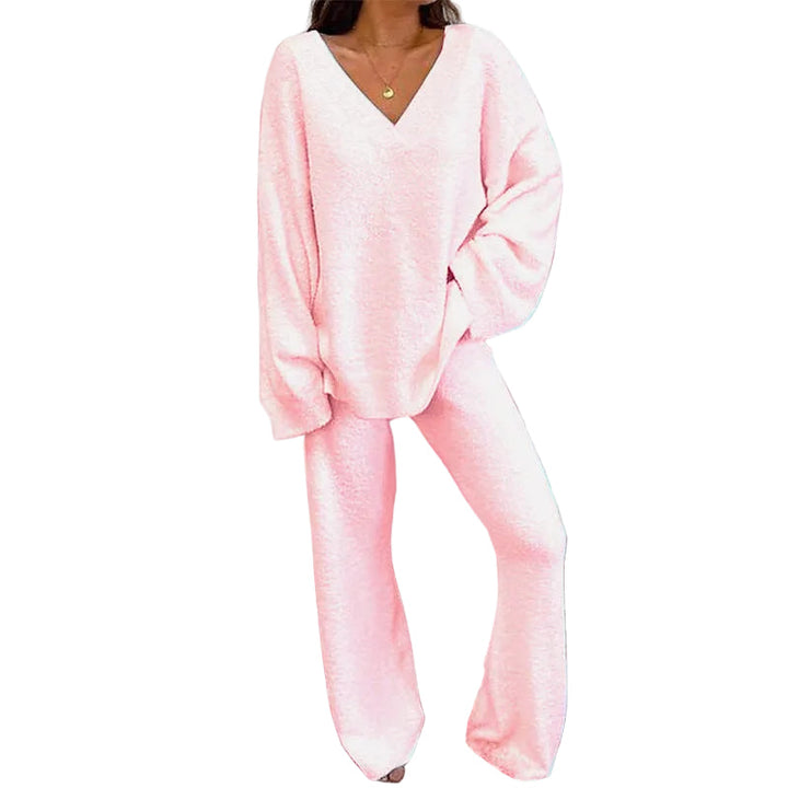 JACE | Women's 2-Piece Lounge Set with V-Neck Top & Wide Leg Pants