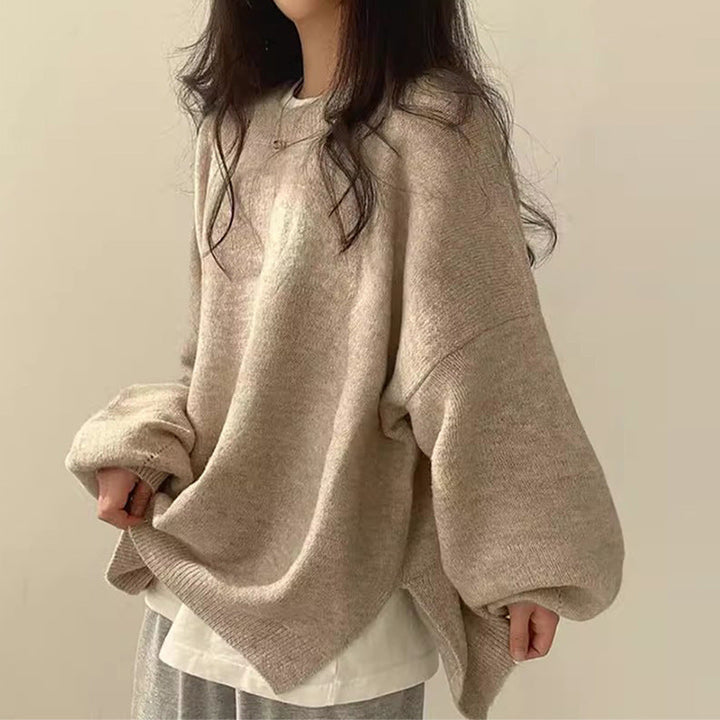 KIARA | Women's Drop Shoulder Split Hem Round Neck Sweater
