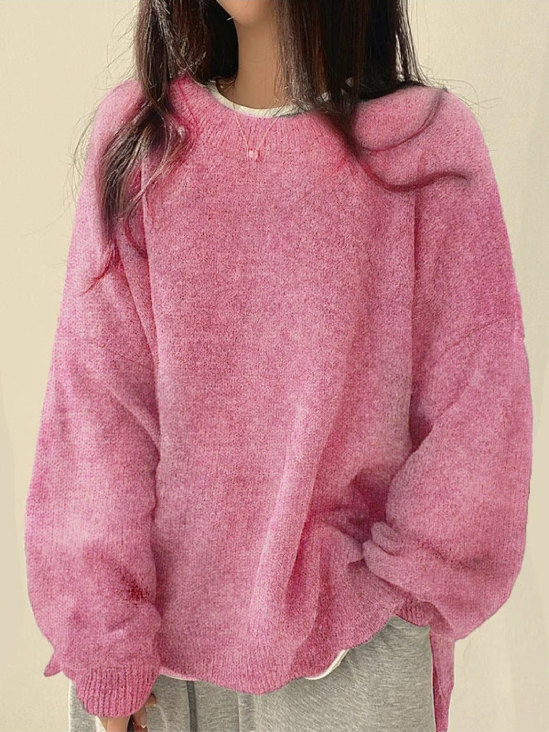 KIARA | Women's Drop Shoulder Split Hem Round Neck Sweater