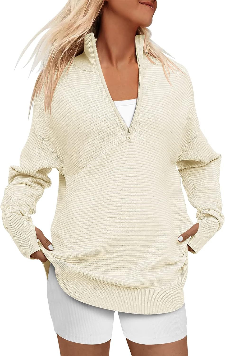 ENNA | Women Quarter Zip Rib Knit Pullover Sweater