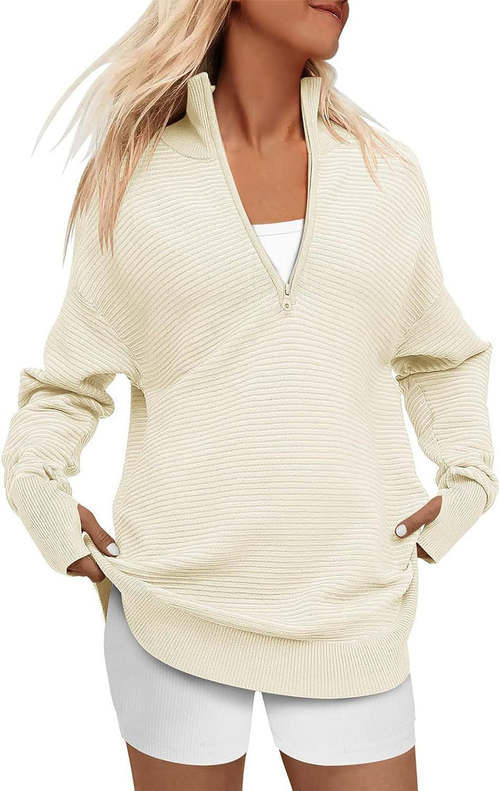 ENNA | Women Quarter Zip Rib Knit Pullover Sweater