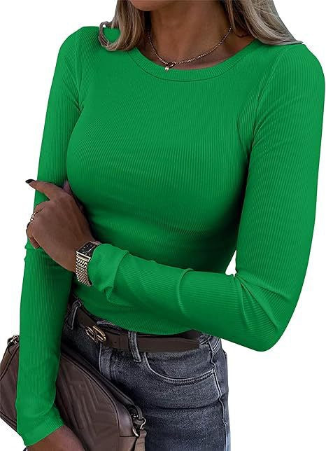 MERIAM | Women Rib Knit Long Sleeve Slim Fit Crewneck Top
