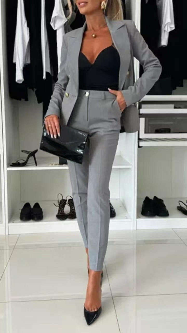 PENNIE | Classy Collar Blazer and Flared Pants Set