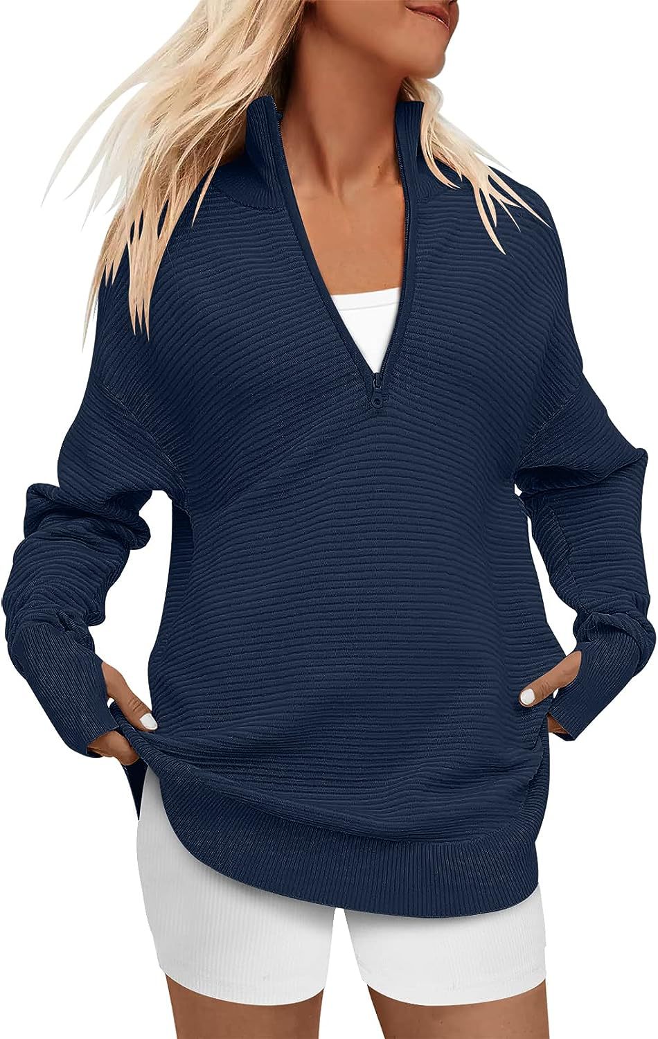 ENNA | Women Quarter Zip Rib Knit Pullover Sweater