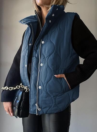 PAMMY | Classic Puffer Button Zip Up Collared Vest