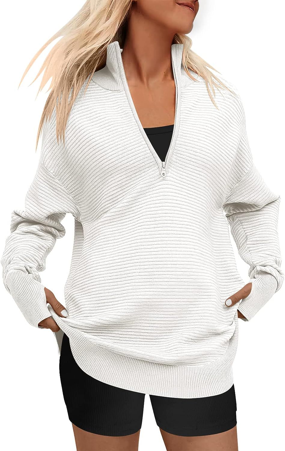 ENNA | Women Quarter Zip Rib Knit Pullover Sweater