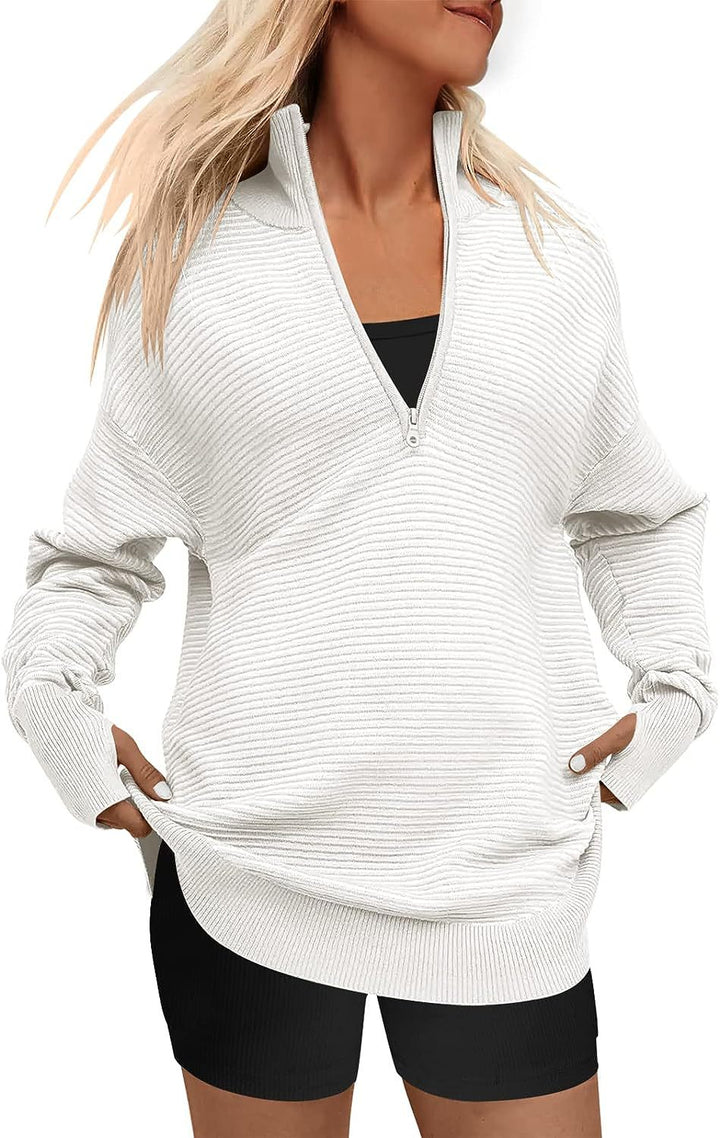 ENNA | Women Quarter Zip Rib Knit Pullover Sweater