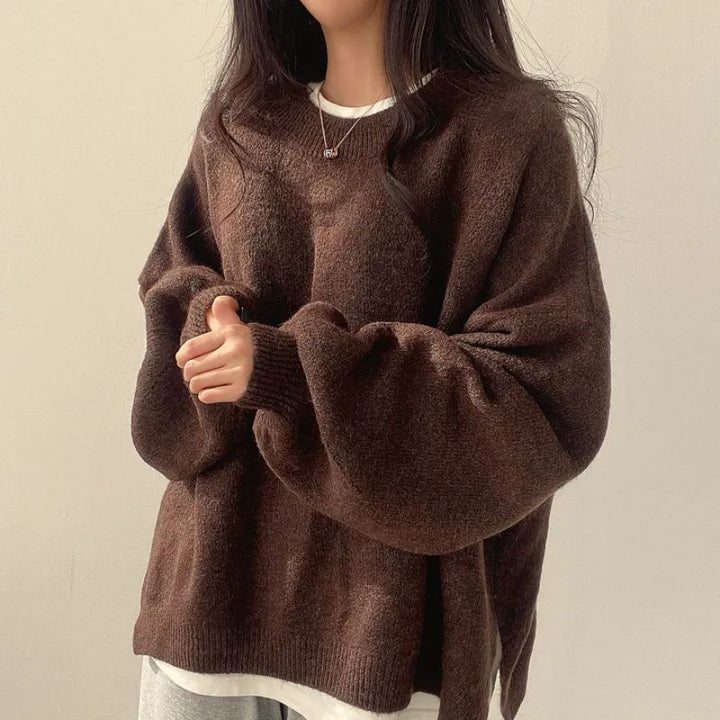 KIARA | Women's Drop Shoulder Split Hem Round Neck Sweater