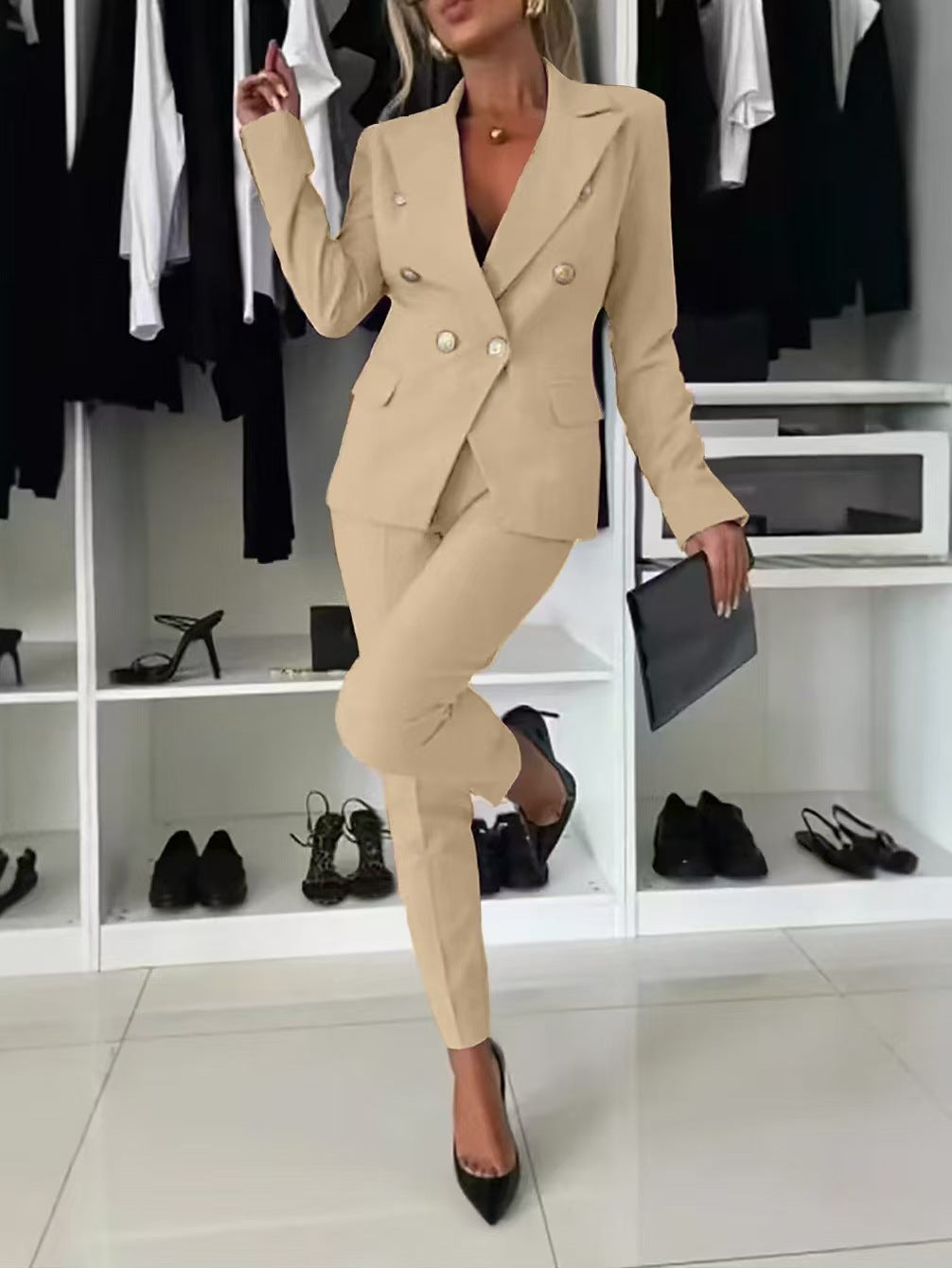 PENNIE | Classy Collar Blazer and Flared Pants Set