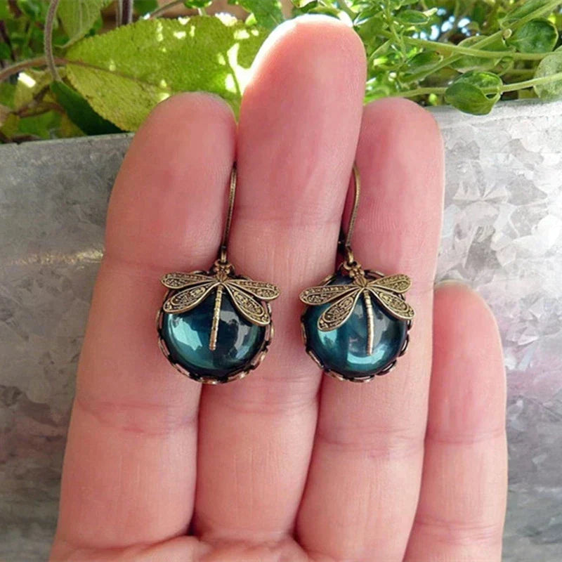 TAMARA | Spherical Dragonfly Earrings in Antique Gold
