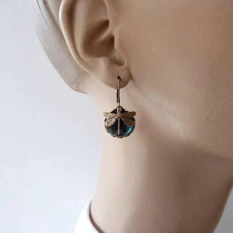 TAMARA | Spherical Dragonfly Earrings in Antique Gold