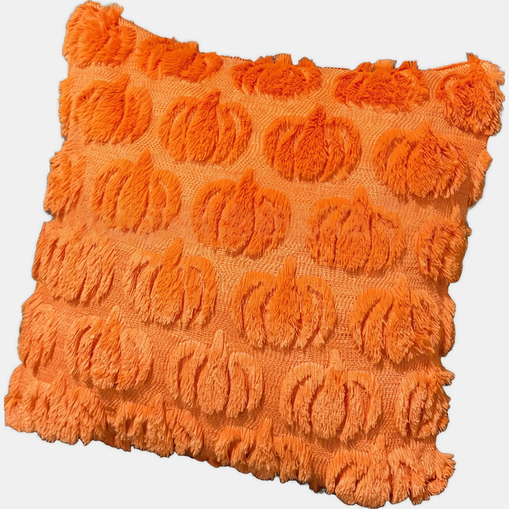Housse de coussin Halloween et automne, motifs touffetés en relief, coloris orange