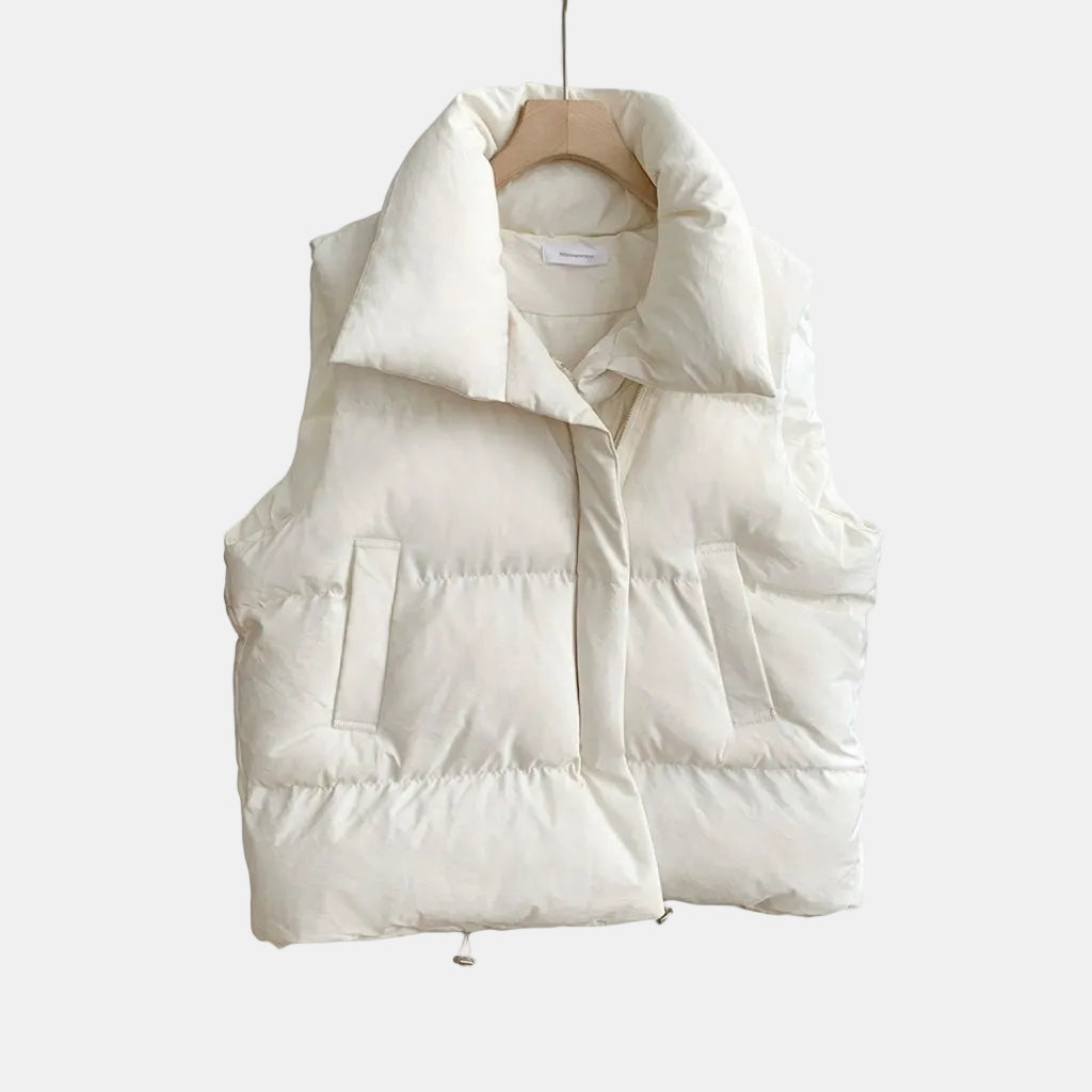 Women's Puffer Vest with Stand Collar and Zip Front
