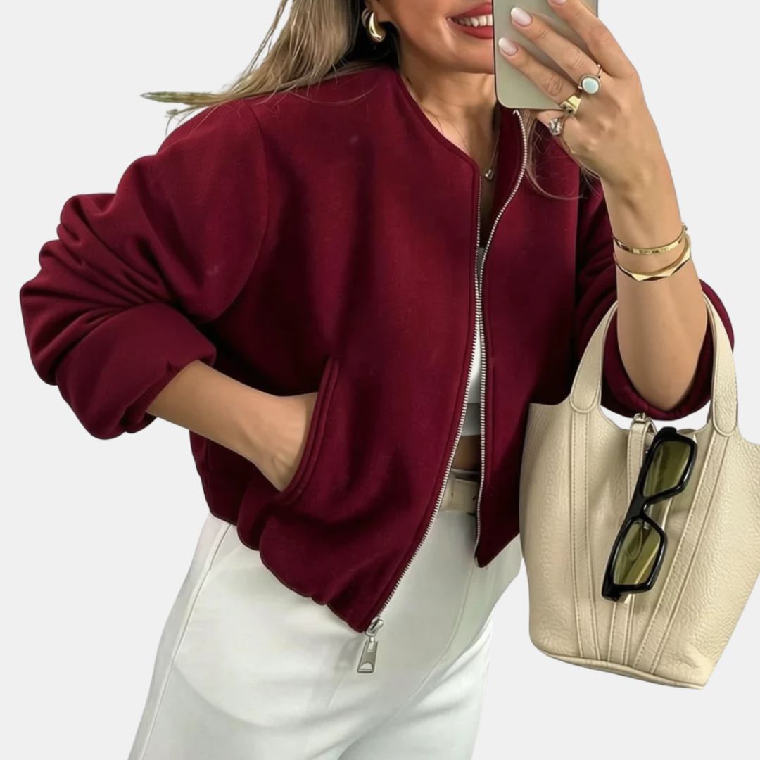 Bomber femme court et oversize, zippé pour la mi-saison, coloris bordeaux