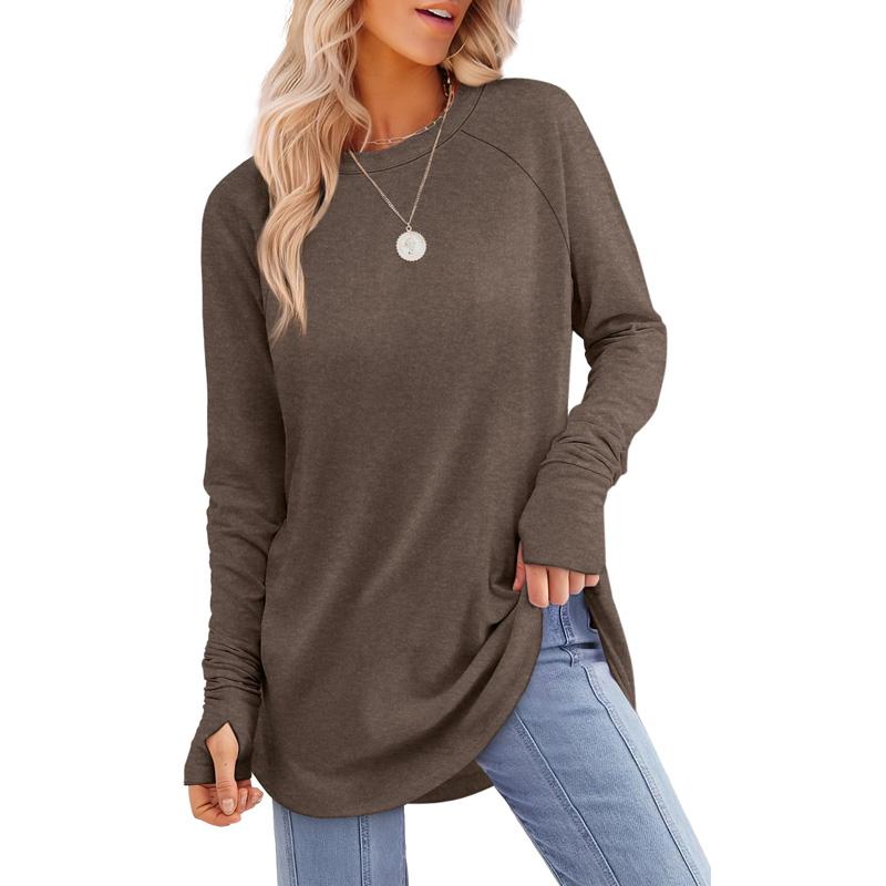 MIRA | Women's Long Sleeve Tunic Top with Thumb Hole and Curved Hem