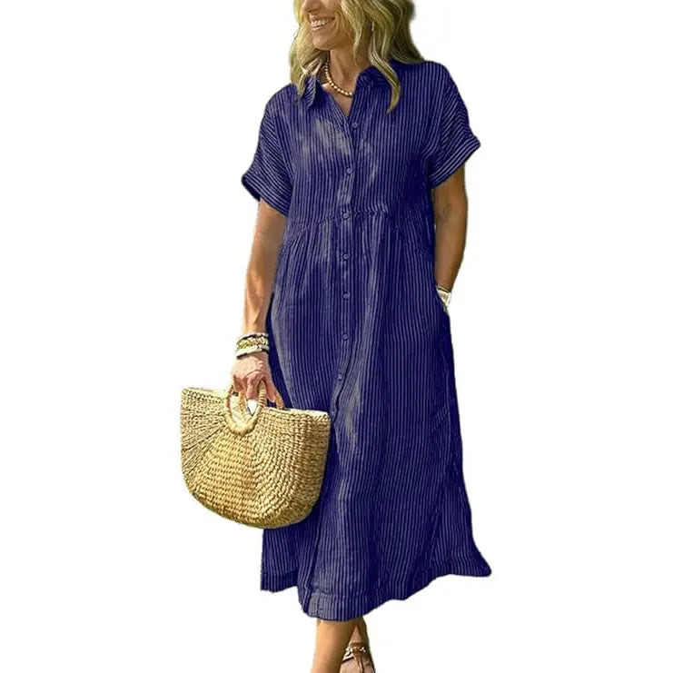 PETRA | Cozy Striped Loose Fit Midi Shirt Dress
