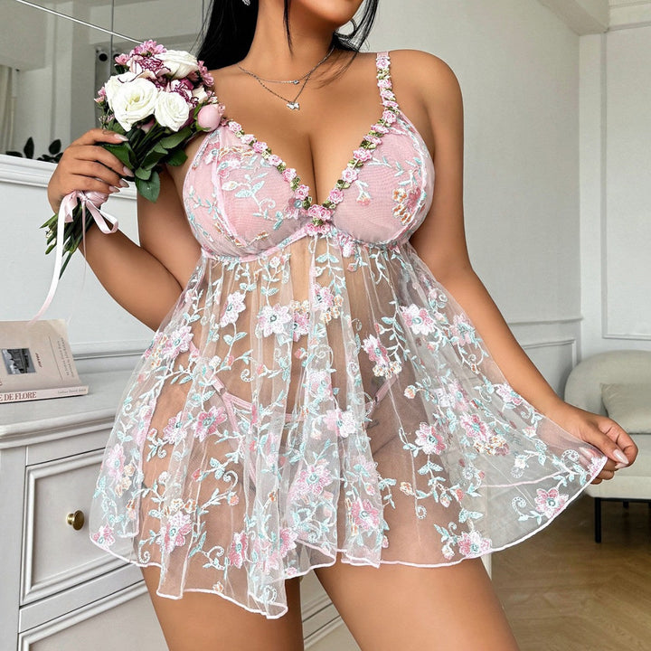 Lingerie sexy grande taille femme, nuisette dentelle ronde