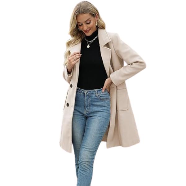 LUCIA | Women’s Camel Wool Blend Double-Breasted Mid-Long Coat