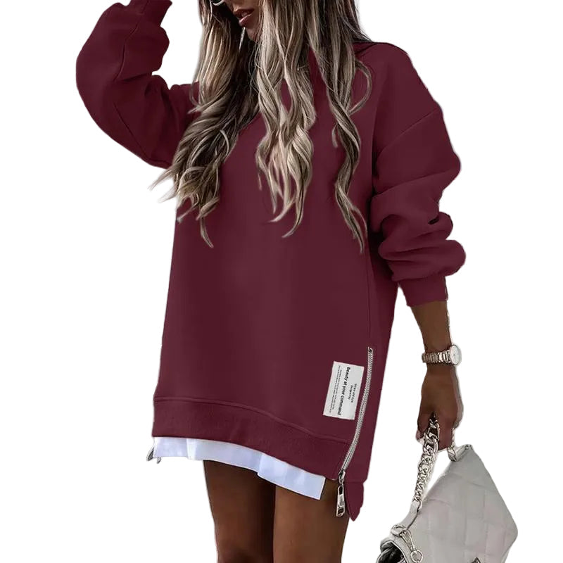 MELISA | Casual Drop Shoulder Zipper Slit Sweatshirt Dress