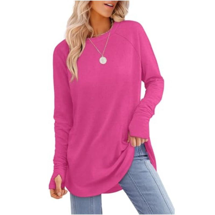 MIRA | Women's Long Sleeve Tunic Top with Thumb Hole and Curved Hem