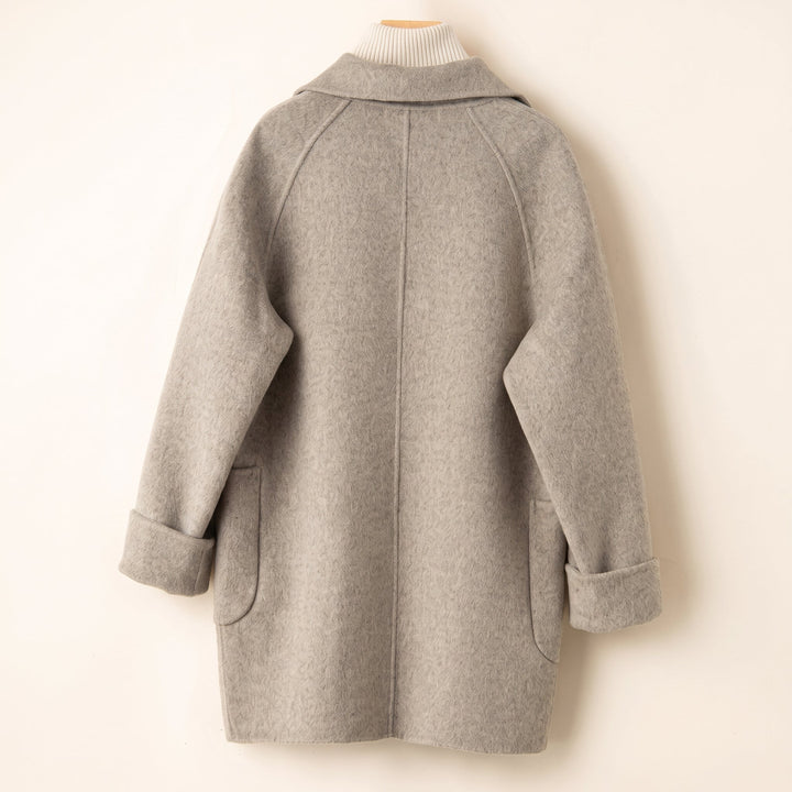 Caban oversize laine femme, mi long droit col tailleur poches plaquées
