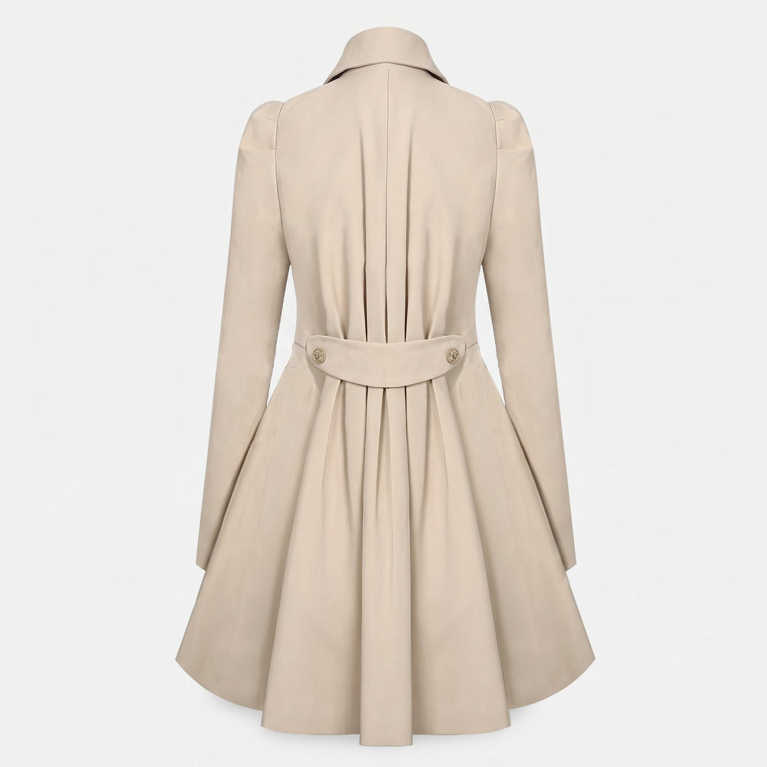 Trench mi long hiver femme, cintré col tailleur épaules bouffantes