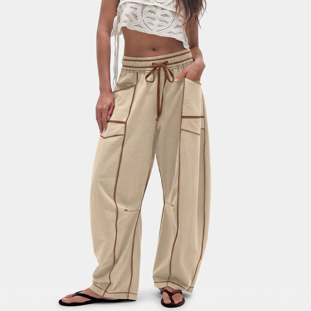 Jogging femme large oversize, jambe tonneau et poches à rabat