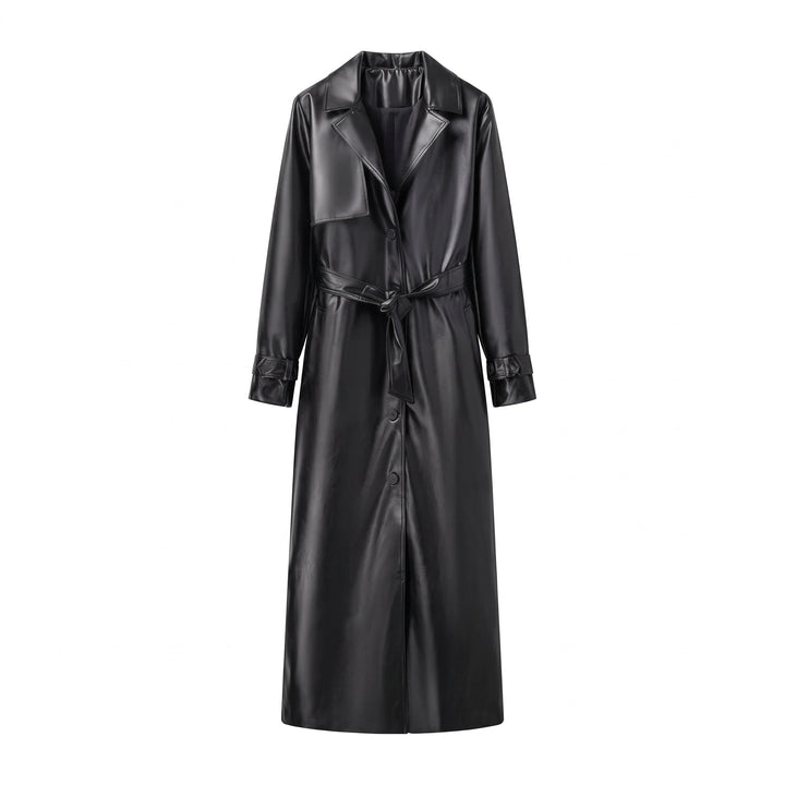Trench long oversize femme, ceinturé col tailleur pattes de poignet