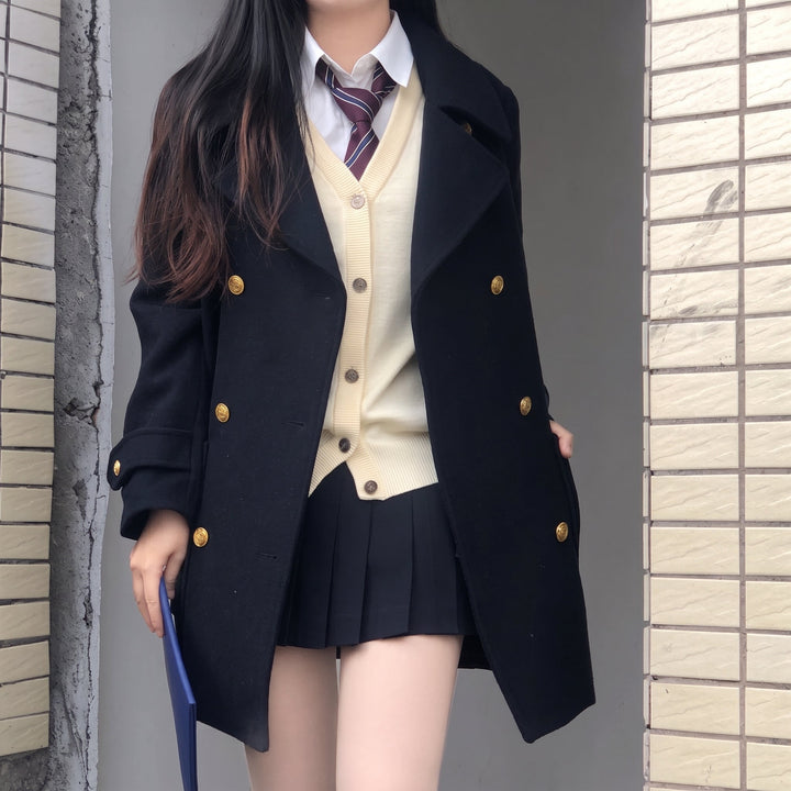 Caban marin hiver femme, mi long oversize croisé navy droit