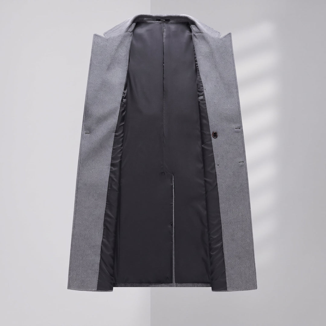 Trench long hiver homme, croisé classe masculin revers en pointe