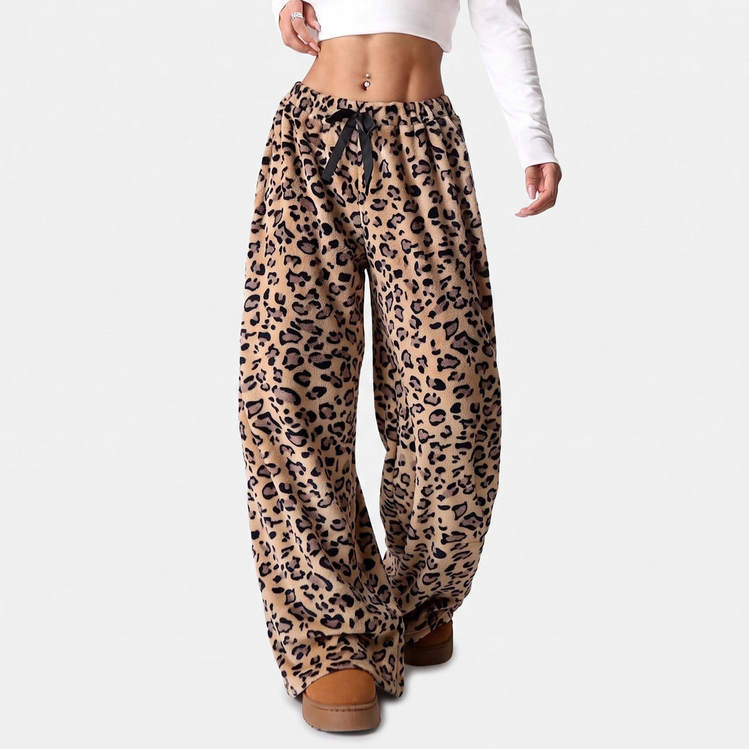 Jogging femme large oversize baggy, peluche imprimée et nœud ruban noir