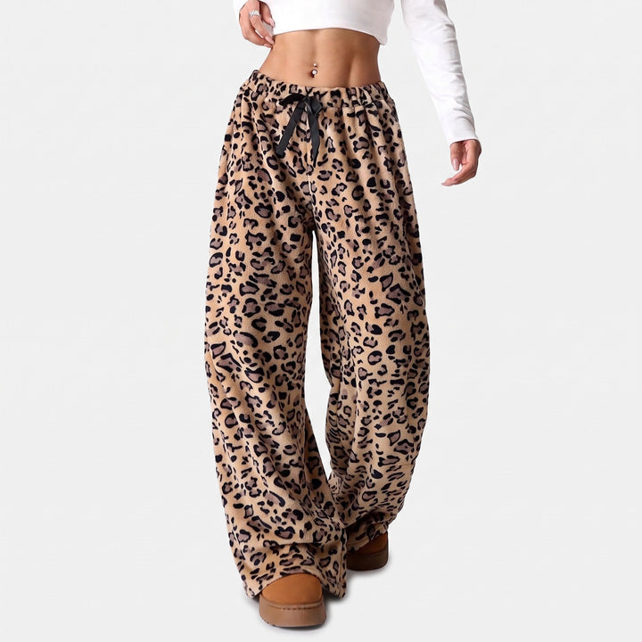 Jogging femme large oversize baggy, peluche imprimée et nœud ruban noir