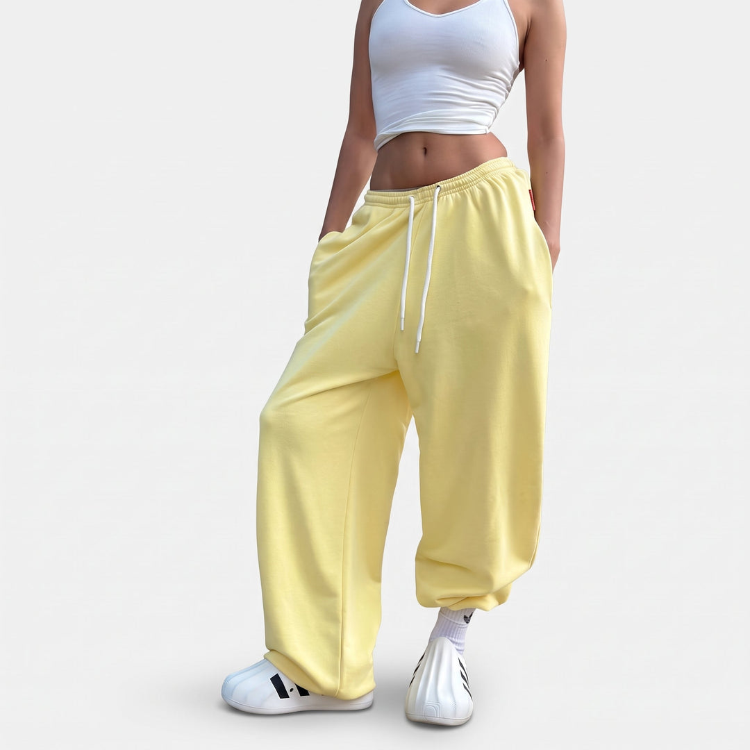 Jogging femme large oversize baggy, cordon blanc et jambe extra longue