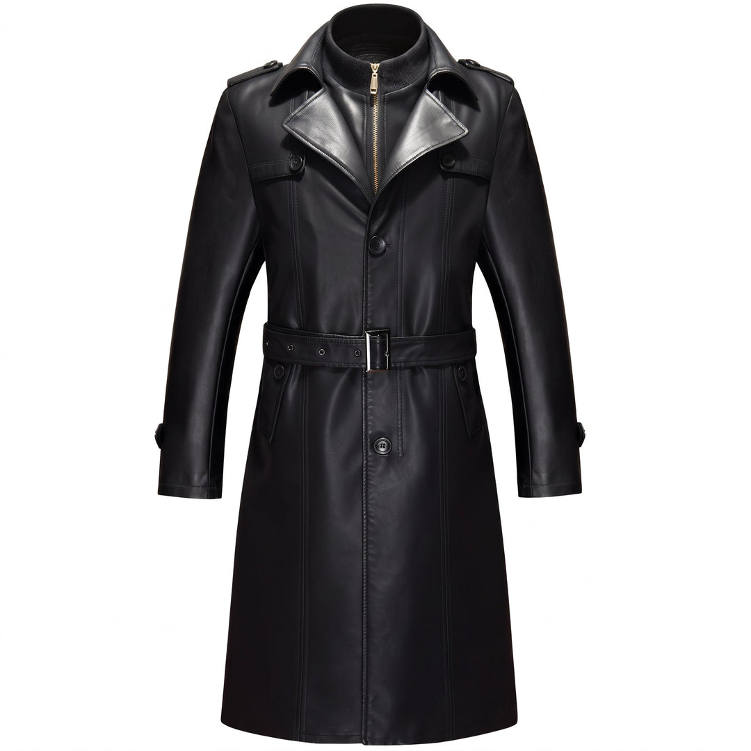 Trench long hiver homme, droit zippé masculin épaulettes