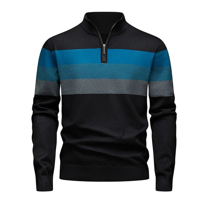 Pull camionneur homme, maille côtelée rayée à col montant