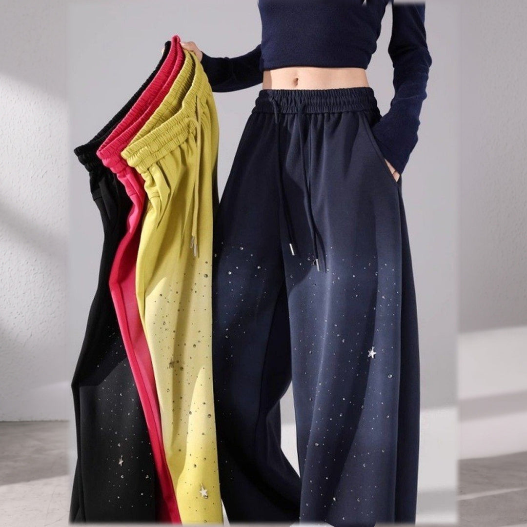 Jogging femme large baggy, clous étoiles strass et délavé dégradé