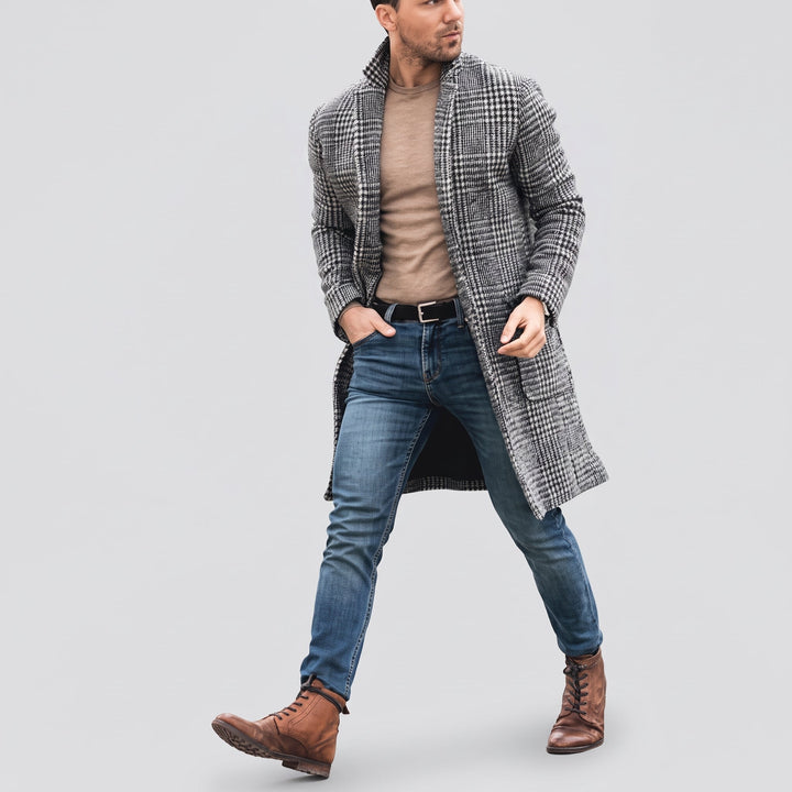 Trench long hiver homme, droit pied poule classe masculin