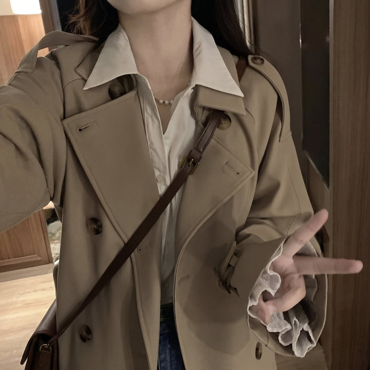Trench long oversize femme, droit col revers pattes aux poignets