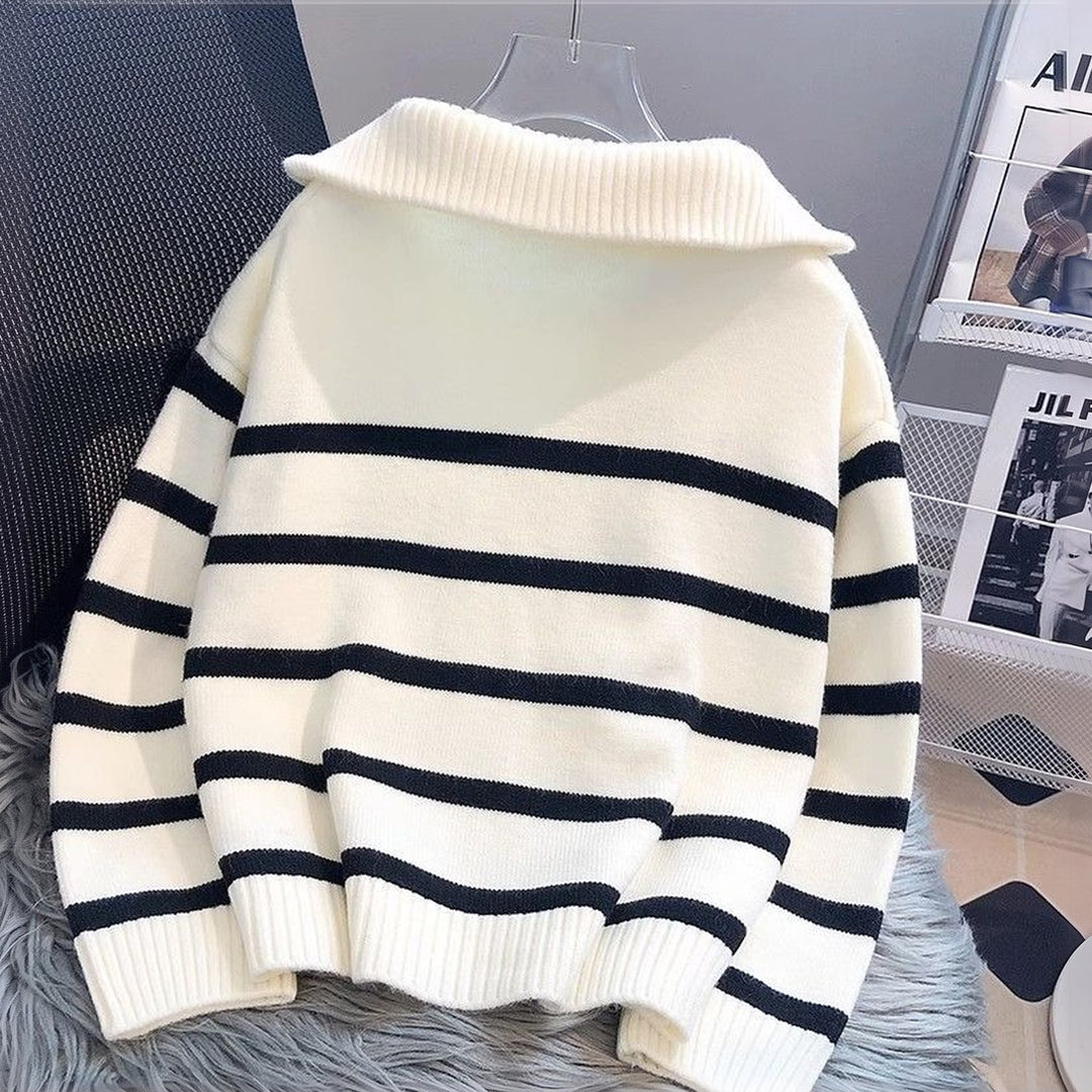 Pull camionneur femme, court rayé en maille