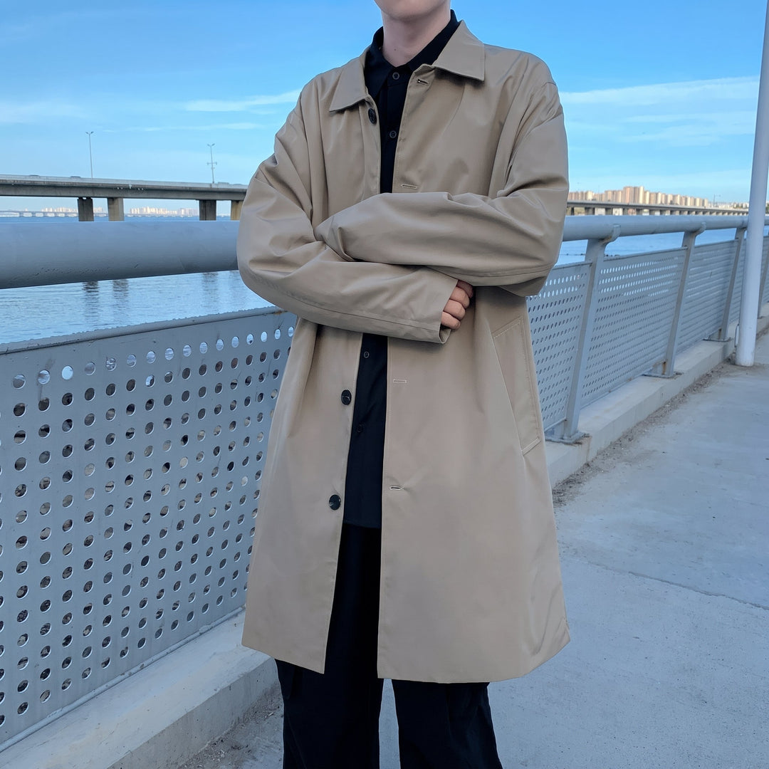 Trench long oversize homme, droit leger mac boutonné poches latérales