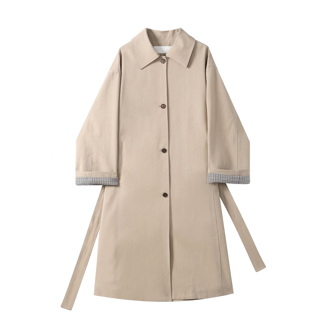 Trench long oversize femme, droit col pointu épaules tombantes