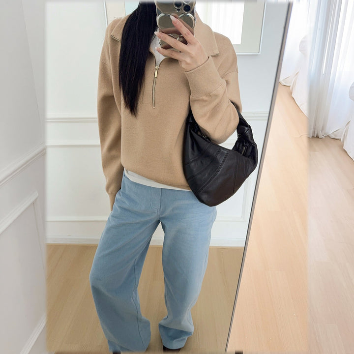 Pull camionneur femme, maille ample à col montant zippé