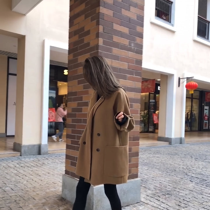 Caban oversize hiver femme, croisé droit double boutonnage mi long