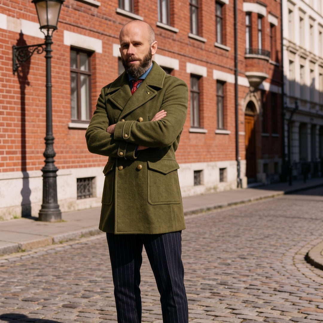 Caban croisé hiver homme, mi long double boutonnage