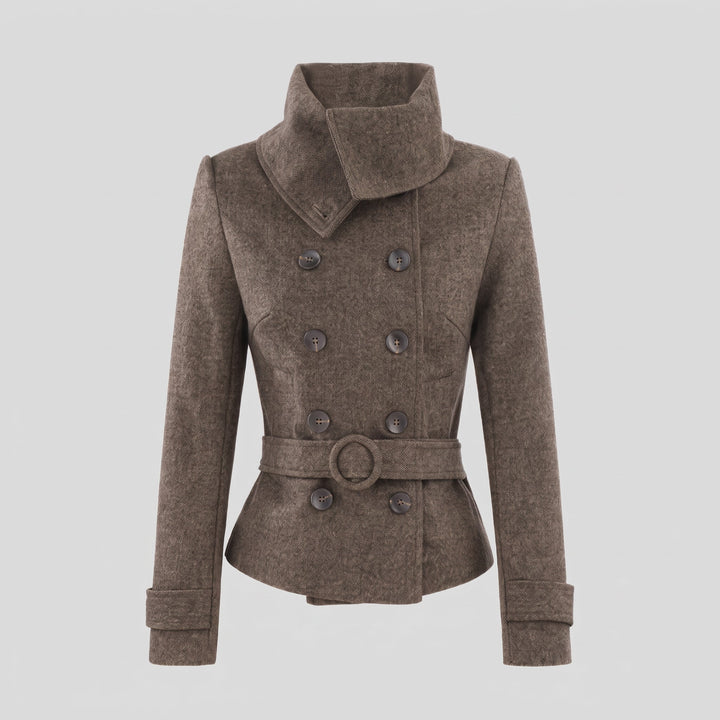 Caban court hiver femme, cintré col montant ceinturé croisé
